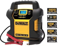 Load image into Gallery viewer, DEWALT DXAEJ14 Digital Portable Power Station Jump Starter - 1600 Peak Amps with 120 PSI Compressor, AC Charging Cube, 15W USB-A and 25W USB-C Power for Electronic Devices
