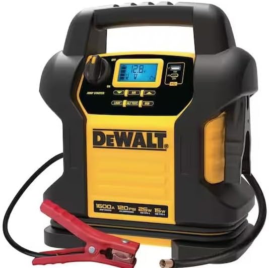 DEWALT DXAEJ14 Digital Portable Power Station Jump Starter - 1600 Peak Amps with 120 PSI Compressor, AC Charging Cube, 15W USB-A and 25W USB-C Power for Electronic Devices
