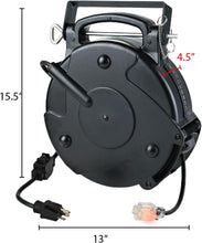Load image into Gallery viewer, Alert ProReel Professional Grade ProReel 8645TFI Heavy Duty Retractable Extension Cord Reel | 45 Foot 12/3 SJTOW 20 Amp Single Tap Industrial Cord | Clear 5-15R/20R Receptacle with Power On Indicator