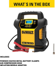 Load image into Gallery viewer, DEWALT DXAEJ14-Type3 Digital Portable Power Station Jump Starter - 1600 Peak Amps with 120 PSI Compressor, AC Charging Cube, 15W USB-A and 25W USB-C Power for Electronic Devices
