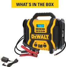 Load image into Gallery viewer, DEWALT DXAEPS14-Type2 2000 Peak Battery Amp 12V Automotive Battery Booster Jump Starter/Power Station with 500 Watt AC Power Inverter, 120 PSI Digital Compressor, and 15W USBa Ports, 25W USBc Port