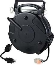 Load image into Gallery viewer, Alert ProReel Professional Grade ProReel 8645TFI Heavy Duty Retractable Extension Cord Reel | 45 Foot 12/3 SJTOW 20 Amp Single Tap Industrial Cord | Clear 5-15R/20R Receptacle with Power On Indicator