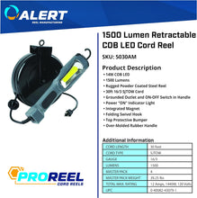 Load image into Gallery viewer, Alert ProReel 5030AM Retractable Cord Reel w/LED Work Light | 30' - 16/3 SJTOW Task Light Cord | 14W LED Shop Light Provides 1500 Lumens | Grounded Outlet with On/Off Handle Switch