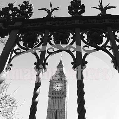Imagine Letters Big Ben Through Wrought Iron Fence. Art Print 12 X 12 - with Optional Frame 18 X18. - MCA supply