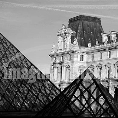 Imagine Letters Two Glass Pyramids at The Entrance of The Louvre Museum in Paris. Art Print 12 X 12 - with Optional Frame 18 X18. - MCA supply