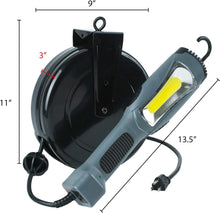 Load image into Gallery viewer, Alert ProReel 5030AM Retractable Cord Reel w/LED Work Light | 30&#39; - 16/3 SJTOW Task Light Cord | 14W LED Shop Light Provides 1500 Lumens | Grounded Outlet with On/Off Handle Switch
