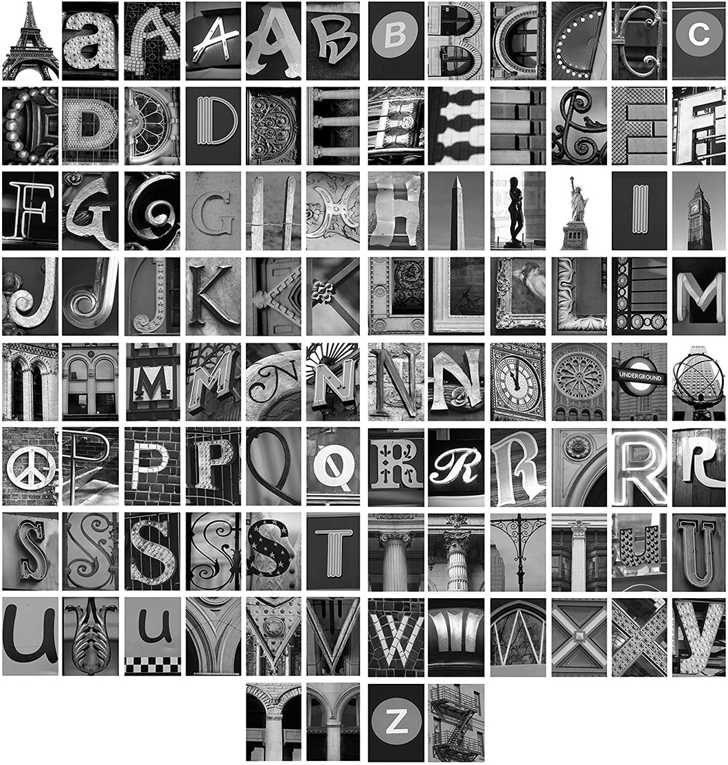 Fine art package with 100 custom alphabet letters - Classic Collection Black and White